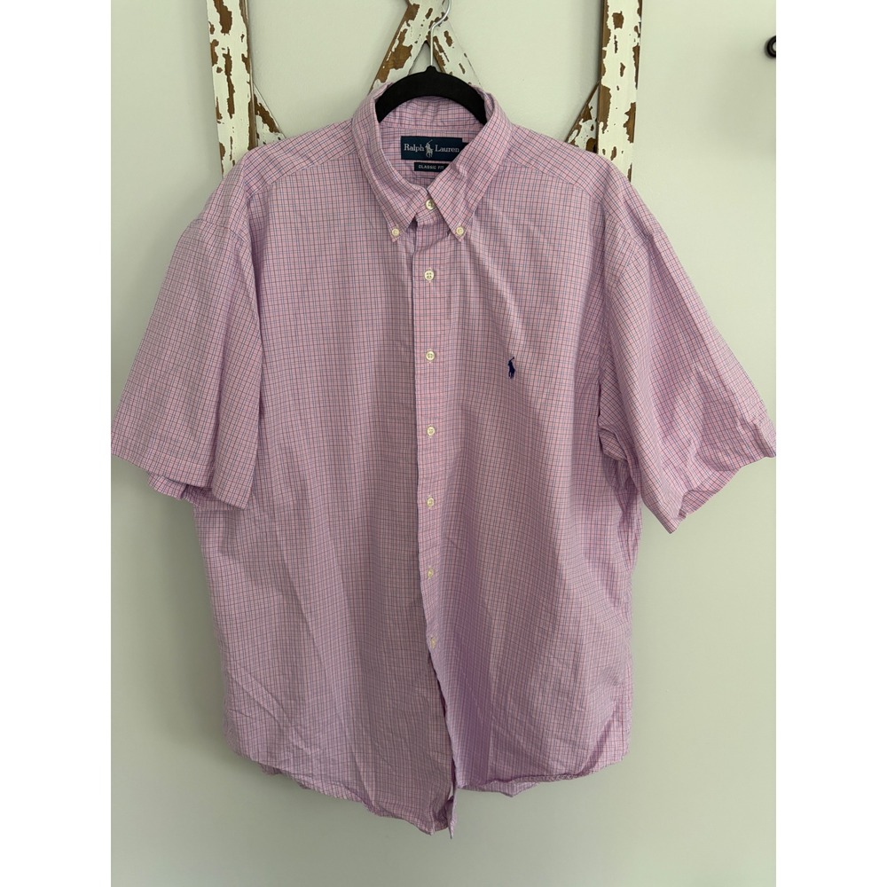Ralph Lauren Shirt Men's XL Pink Plaid Classic Fit Preppy Pony